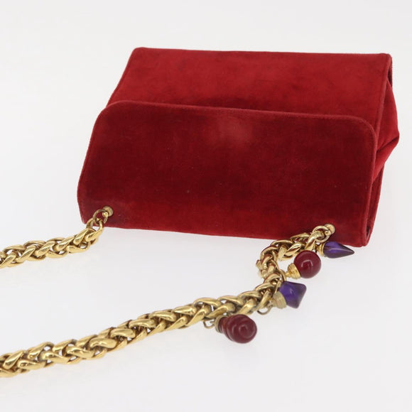 LOEWE Shoulder Bag Velor Red Gold Auth 161108