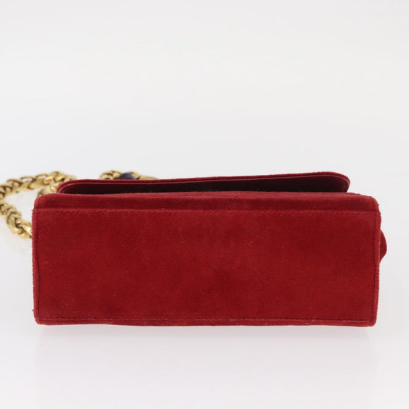 LOEWE Shoulder Bag Velor Red Gold Auth 161108