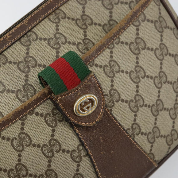 GUCCI GG Supreme Web Sherry Line Bag PVC Beige Gold 89 02 032 Auth 161109