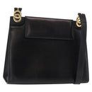 CELINE Circle Shoulder Bag Leather Black Gold Auth 161116-1