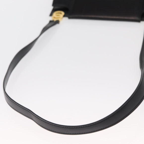 CELINE Circle Shoulder Bag Leather Black Gold Auth 161116