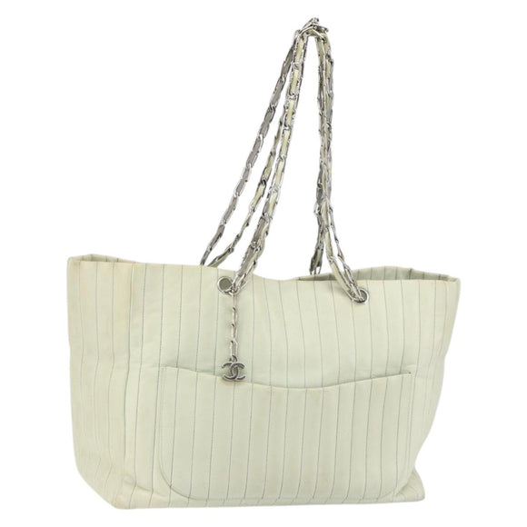 CHANEL Mademoiselle Chain Shoulder Bag Lamb Skin Ivory Silver CC Auth 161117