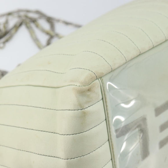 CHANEL Mademoiselle Chain Shoulder Bag Lamb Skin Ivory Silver CC Auth 161117