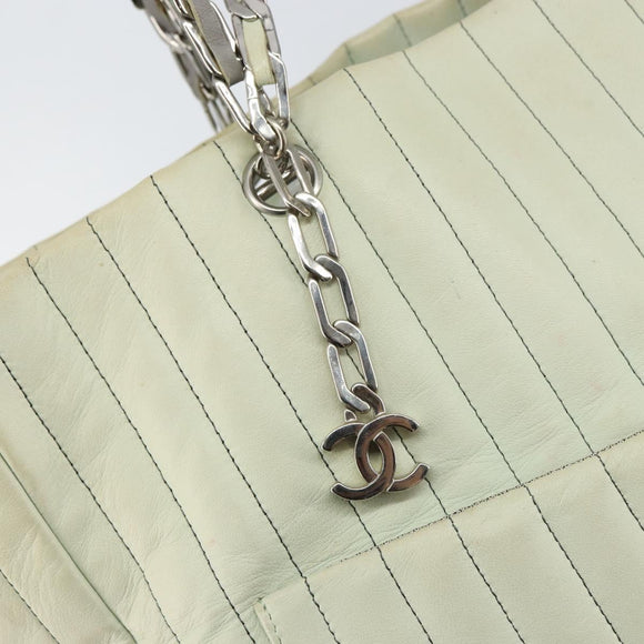 CHANEL Mademoiselle Chain Shoulder Bag Lamb Skin Ivory Silver CC Auth 161117