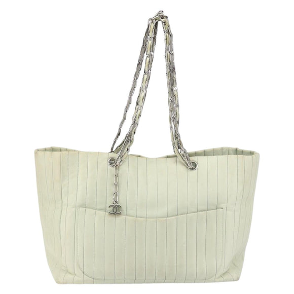 CHANEL Mademoiselle Chain Shoulder Bag Lamb Skin Ivory Silver CC Auth 161117