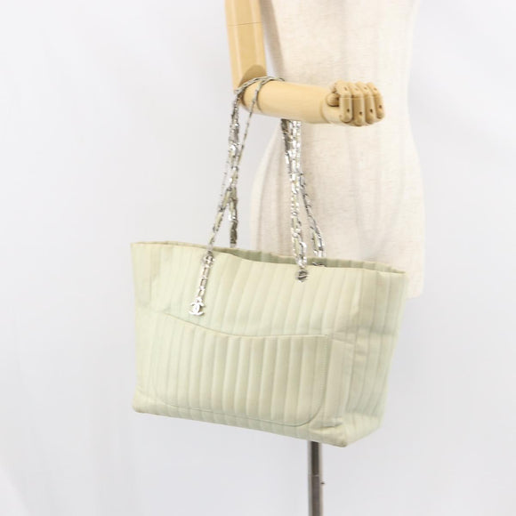 CHANEL Mademoiselle Chain Shoulder Bag Lamb Skin Ivory Silver CC Auth 161117