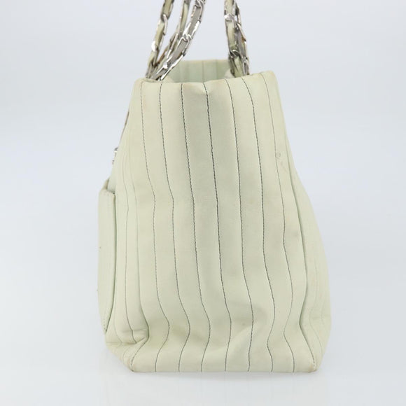 CHANEL Mademoiselle Chain Shoulder Bag Lamb Skin Ivory Silver CC Auth 161117