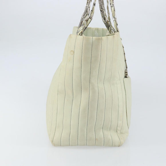 CHANEL Mademoiselle Chain Shoulder Bag Lamb Skin Ivory Silver CC Auth 161117