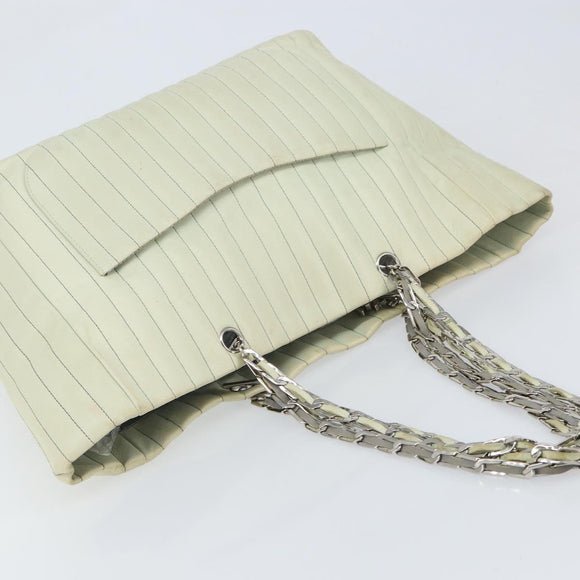 CHANEL Mademoiselle Chain Shoulder Bag Lamb Skin Ivory Silver CC Auth 161117