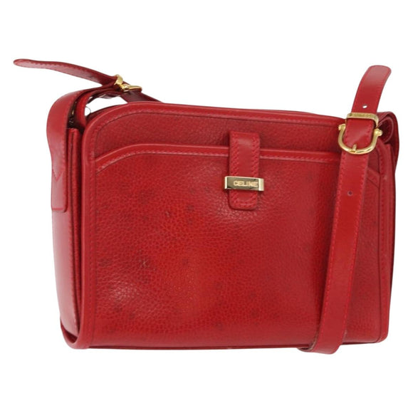 CELINE Shoulder Bag Leather Red Gold Auth 161123