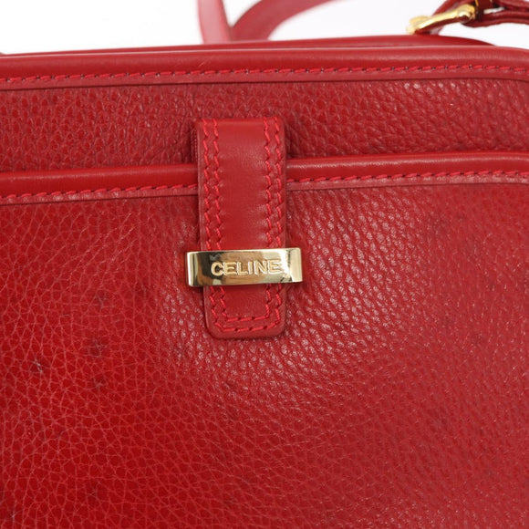 CELINE Shoulder Bag Leather Red Gold Auth 161123