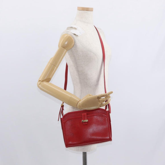 CELINE Shoulder Bag Leather Red Gold Auth 161123