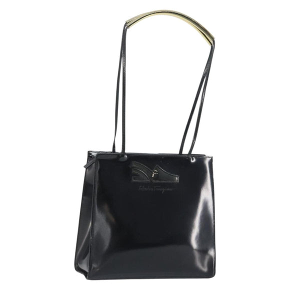 Salvatore Ferragamo Tote Bag Enamel Black Auth 161124
