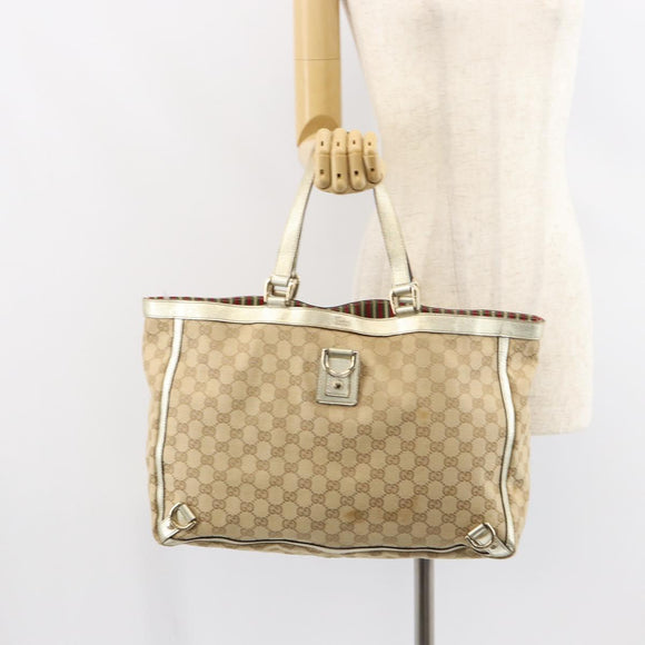 GUCCI GG Canvas Tote Bag Beige Gold 141472 Auth 161125