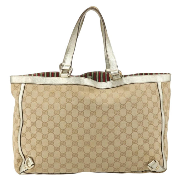 GUCCI GG Canvas Tote Bag Beige Gold 141472 Auth 161125