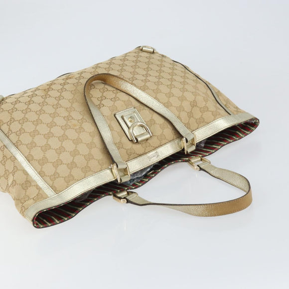 GUCCI GG Canvas Tote Bag Beige Gold 141472 Auth 161125