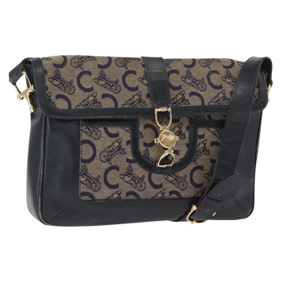 CELINE C Sulky Shoulder Bag Canvas Navy Gold Auth 161128