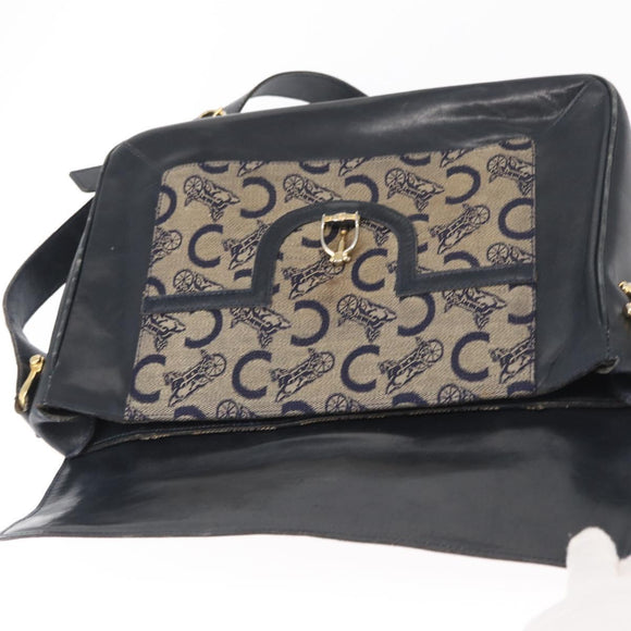 CELINE C Sulky Shoulder Bag Canvas Navy Gold Auth 161128
