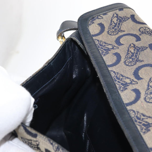 CELINE C Sulky Shoulder Bag Canvas Navy Gold Auth 161128
