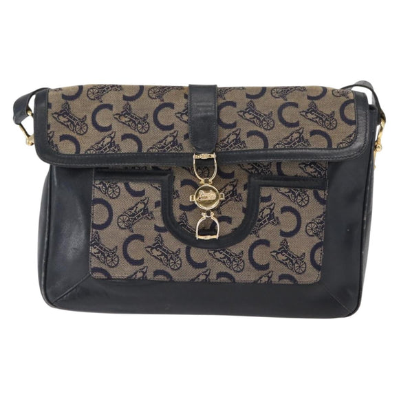 CELINE C Sulky Shoulder Bag Canvas Navy Gold Auth 161128