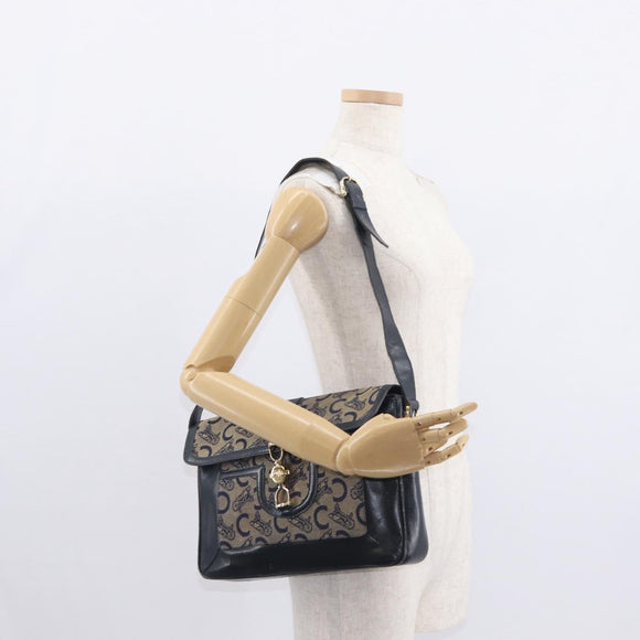 CELINE C Sulky Shoulder Bag Canvas Navy Gold Auth 161128
