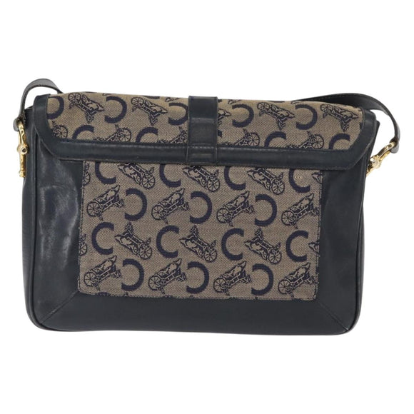 CELINE C Sulky Shoulder Bag Canvas Navy Gold Auth 161128