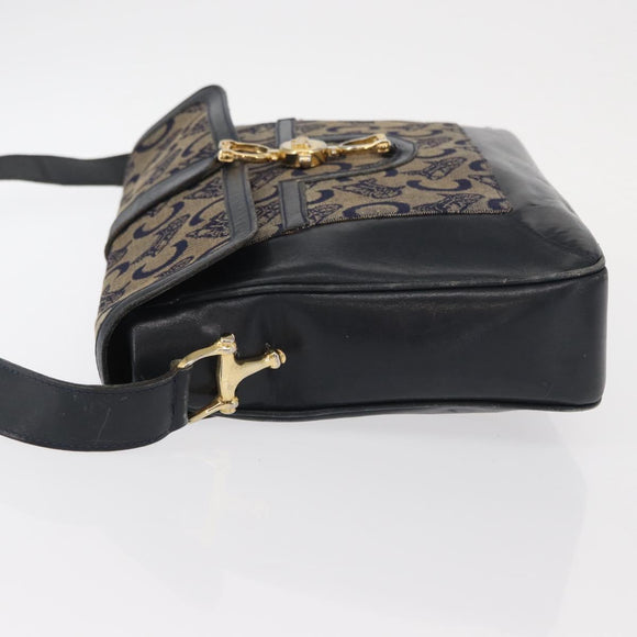CELINE C Sulky Shoulder Bag Canvas Navy Gold Auth 161128