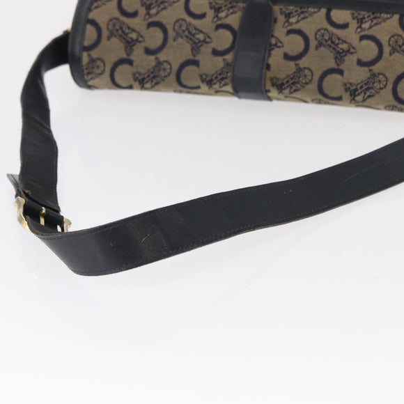 CELINE C Sulky Shoulder Bag Canvas Navy Gold Auth 161128