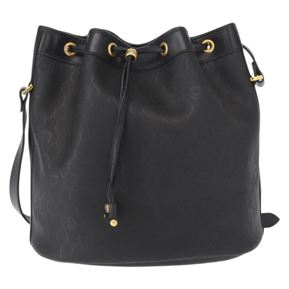 Christian Dior Honeycomb Canvas Shoulder Bag PVC Black Gold Auth 161139