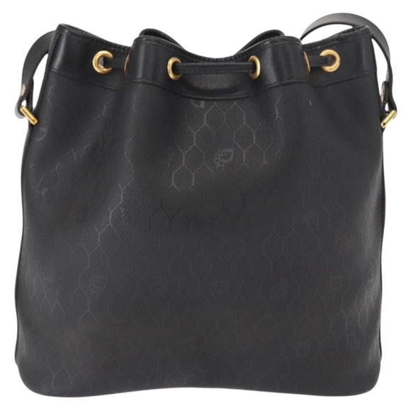 Christian Dior Honeycomb Canvas Shoulder Bag PVC Black Gold Auth 161139