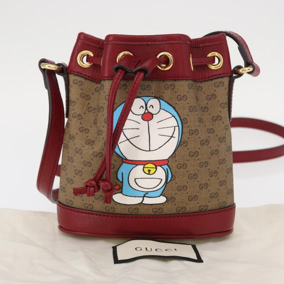 GUCCI Micro GG Supreme Doraemon Shoulder Bag PVC Beige Gold 647801 Auth 161141SM