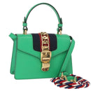 GUCCI Silvi Sherry Line Hand Bag Leather 2way Green Gold 470270 Auth 161142M-1