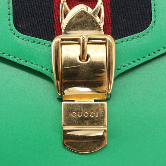 GUCCI Silvi Sherry Line Hand Bag Leather 2way Green Gold 470270 Auth 161142M
