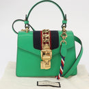 GUCCI Silvi Sherry Line Hand Bag Leather 2way Green Gold 470270 Auth 161142M-12