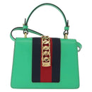 GUCCI Silvi Sherry Line Hand Bag Leather 2way Green Gold 470270 Auth 161142M-2