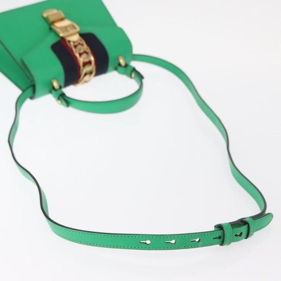 GUCCI Silvi Sherry Line Hand Bag Leather 2way Green Gold 470270 Auth 161142M
