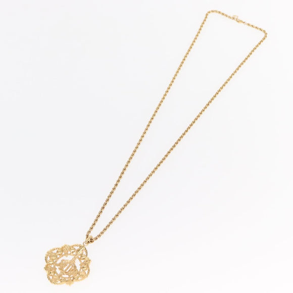 Christian Dior Pearl Emblem Necklace metal Gold Tone Auth 161155V