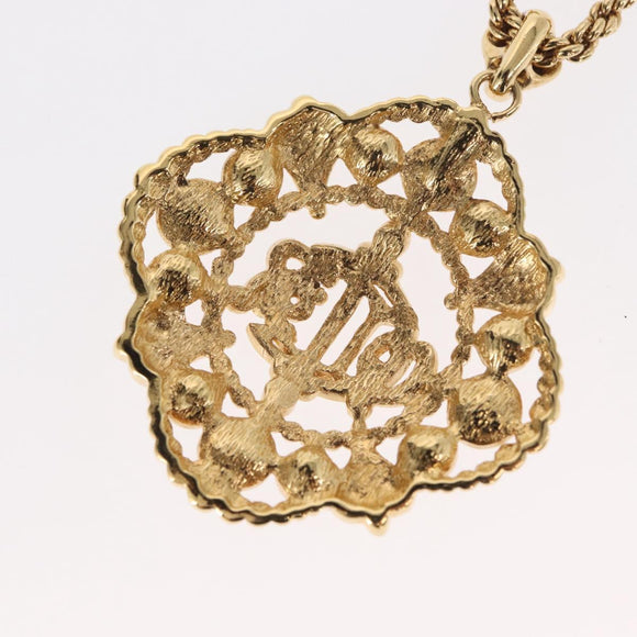 Christian Dior Pearl Emblem Necklace metal Gold Tone Auth 161155V
