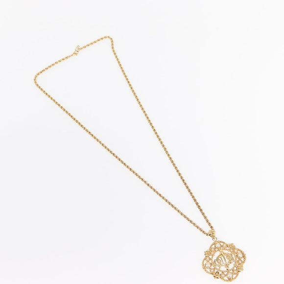 Christian Dior Pearl Emblem Necklace metal Gold Tone Auth 161155V