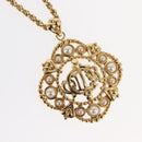 Christian Dior Pearl Emblem Necklace metal Gold Tone Auth 161155V-3