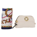 CELINE Circle Pouch Nylon Handkerchief Set White Gold Auth 161157-1