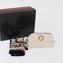 CELINE Circle Pouch Nylon Handkerchief Set White Gold Auth 161157-14