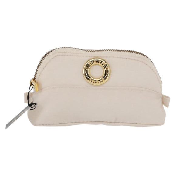 CELINE Circle Pouch Nylon Handkerchief Set White Gold Auth 161157