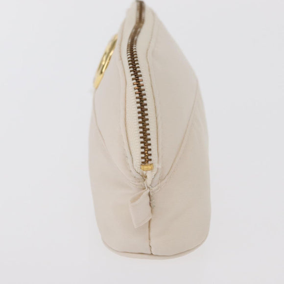 CELINE Circle Pouch Nylon Handkerchief Set White Gold Auth 161157