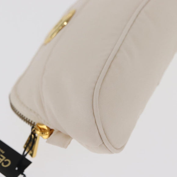 CELINE Circle Pouch Nylon Handkerchief Set White Gold Auth 161157