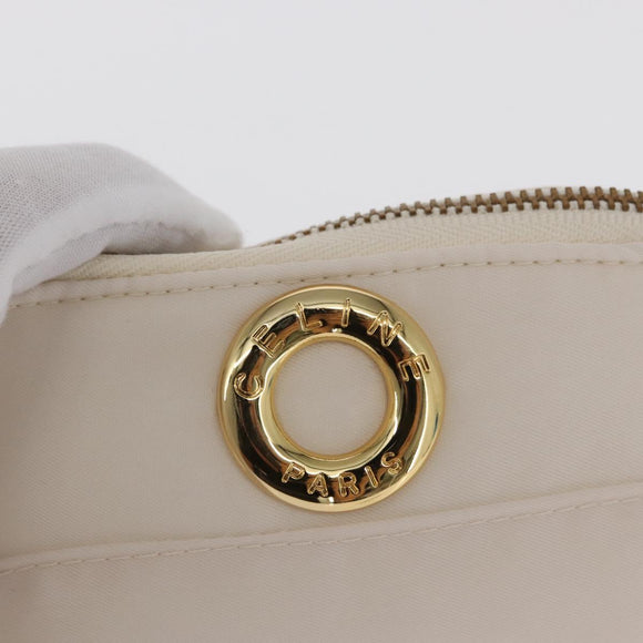 CELINE Circle Pouch Nylon Handkerchief Set White Gold Auth 161157