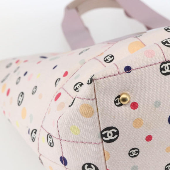 CHANEL Choco Bar Tote Bag Canvas Pink Gold CC Auth 161158