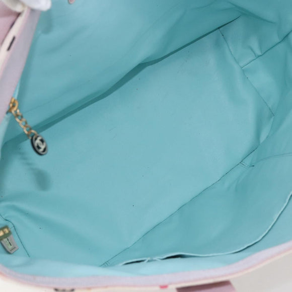 CHANEL Choco Bar Tote Bag Canvas Pink Gold CC Auth 161158