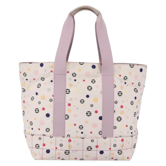 CHANEL Choco Bar Tote Bag Canvas Pink Gold CC Auth 161158