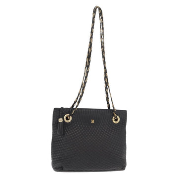 BALLY Chain Shoulder Bag Leather Black Gold Auth 161159